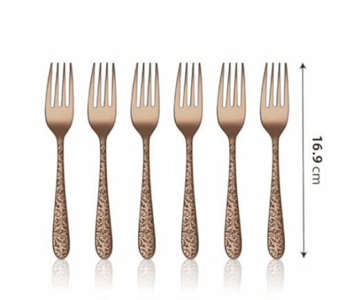 Shri & Sam Stainless Steel Jasmine Rose Gold PVD Coating with Laser Baby Fork,6 Pieces
